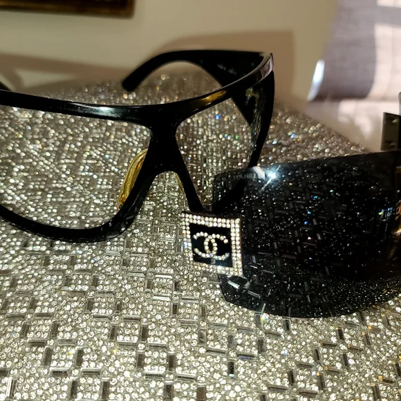 Chanel Black Sunglasses w/Swarovski Crystals​ CHANEL Butterfly Sunglasses Black Swarovski Crystal CC Logo main image 3